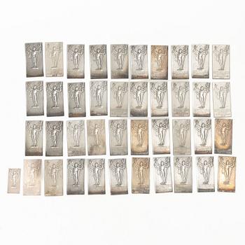41 silver plaques, “Svenska Gymnastik och Idrottsriksförbund, Distrikts Mästerskap”, CG Hallberg. First half of the 20th century.