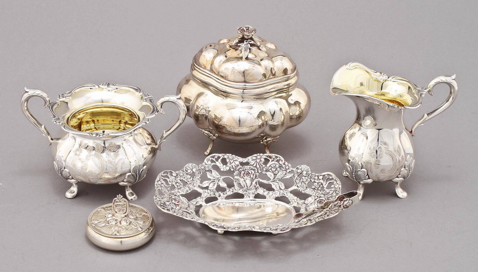 PARTI SILVER, 5 delar, 1900-tal. Vikt 565 g.