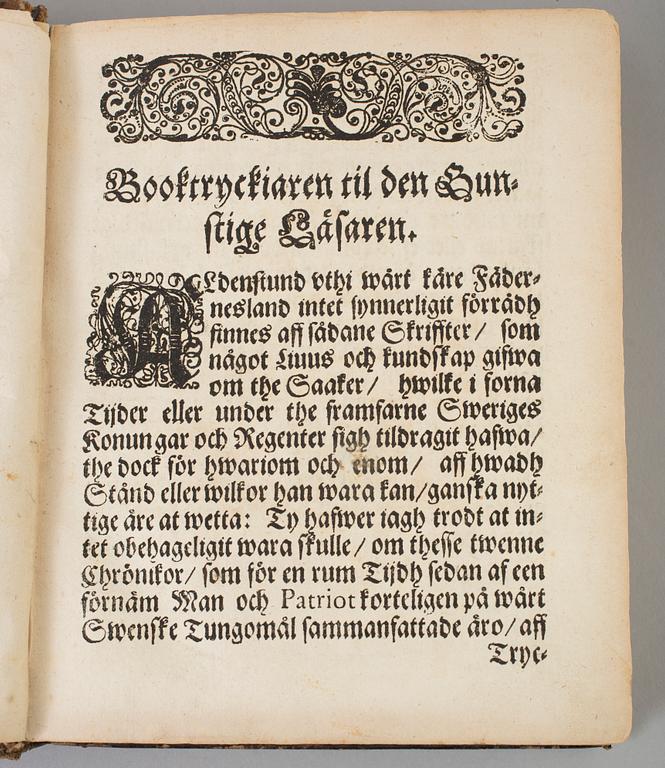 A book, Krönikor för Gustav Vasa och Erik XIV, Stockholm, 1670.