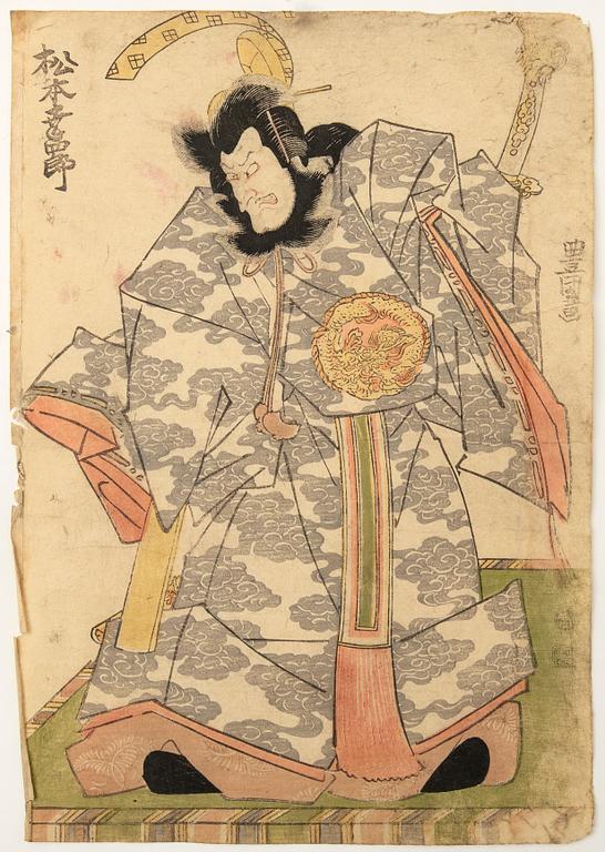 Utagawa Kunisada (Toyokuni III), Kabuki, skådespelarporträtt två stycken.