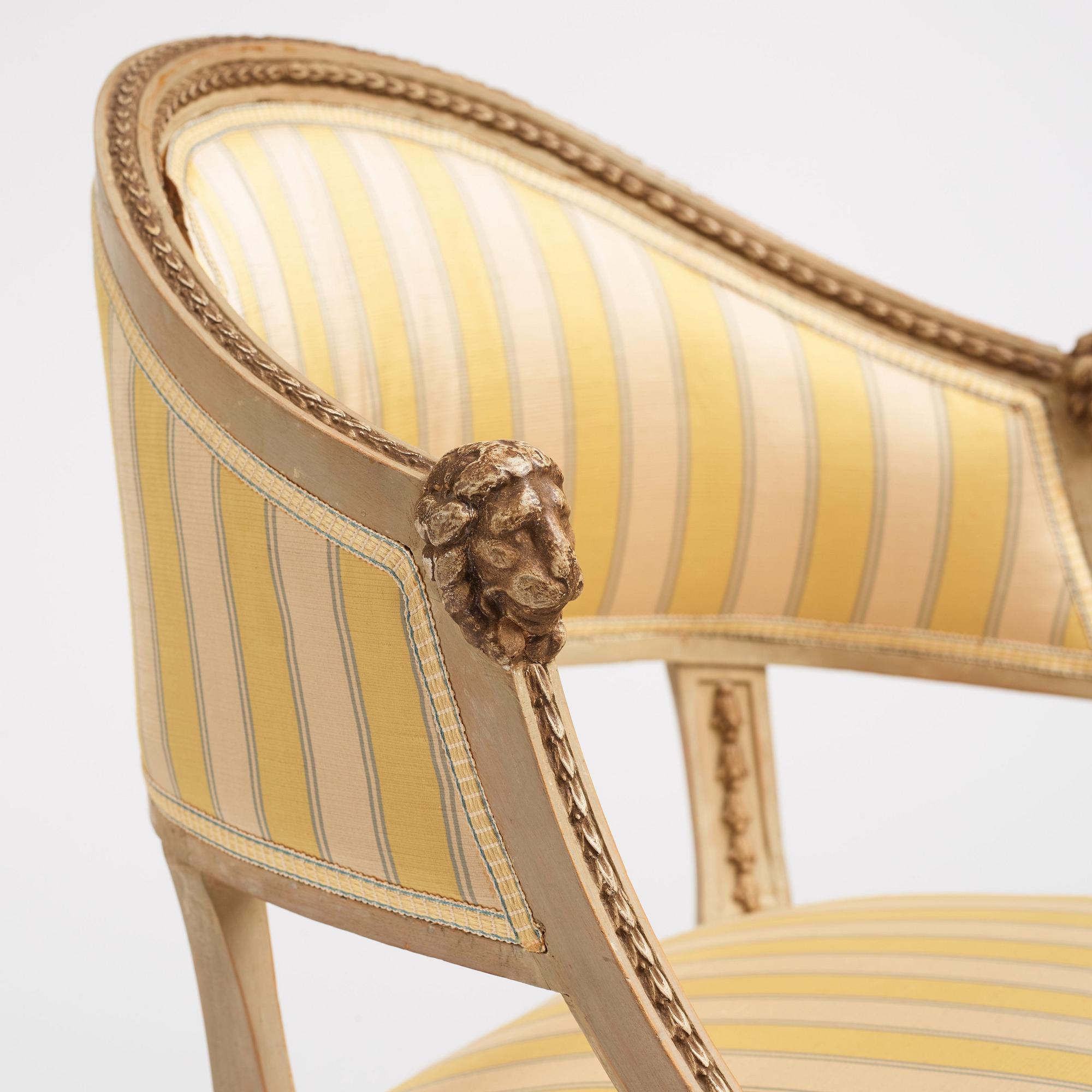 A pair of matched late Gustavian armchairs, Stockholm,  late 18th century.