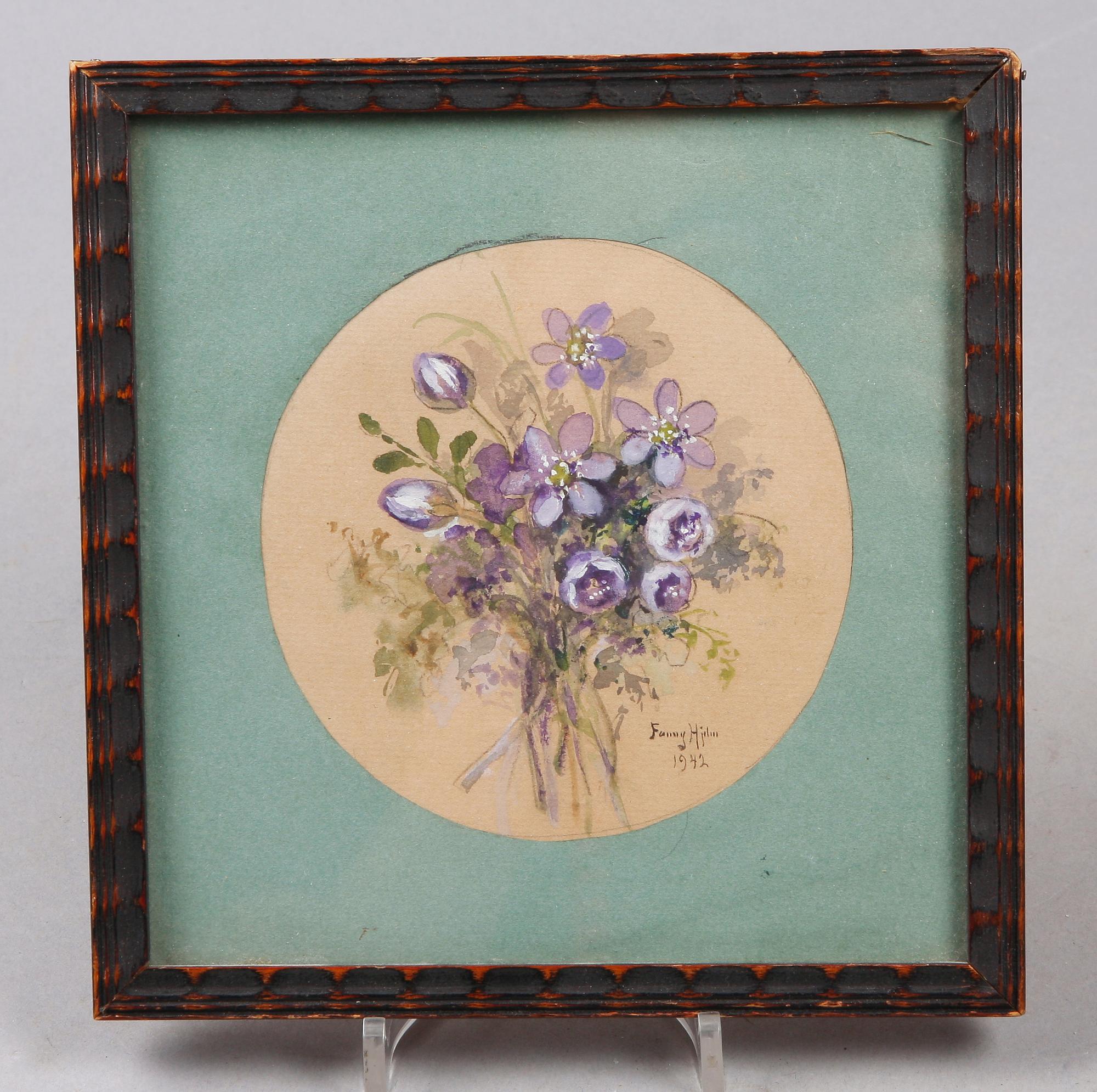 FANNY HJELM, akvarell med täckvitt, sign o dat 1942.