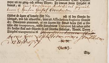 Aktiebrev, Ahlingsåhs Manufaktur Werk (Manufactur-Societet), No 43, 1728.