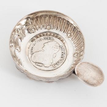 Six silver tastevin/wine tasting cups, including Gustave Keller, Paris, France, 19th/20th century.