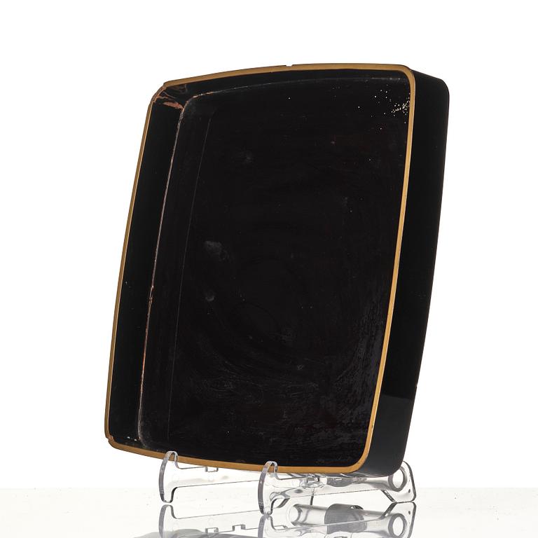 A Japanese lacquer tray and three Japanse wooden boxes.