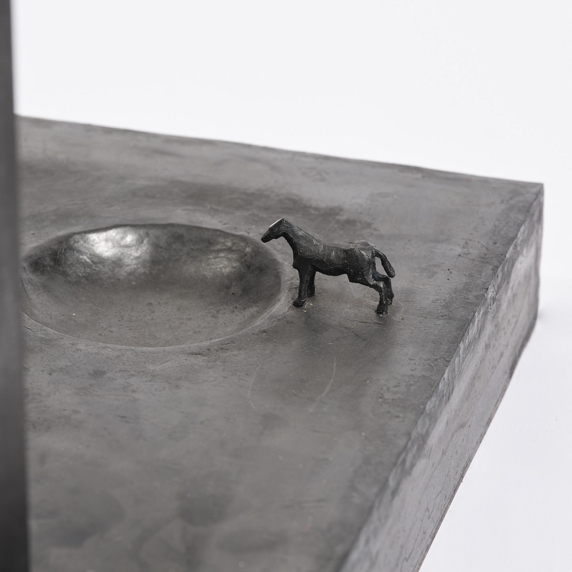 Bertil Vallien, a sand cast glass sculpture of a standing half-boat, Kosta Boda, Sweden.