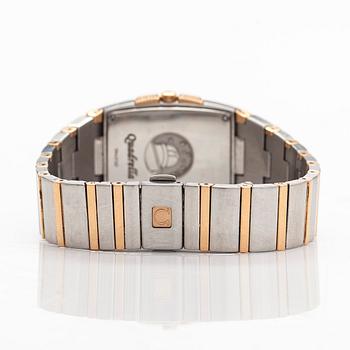 Omega, Quadrella, "Diamond-set mother-of-pearl dial", rannekello, 25 x 32,5 mm.