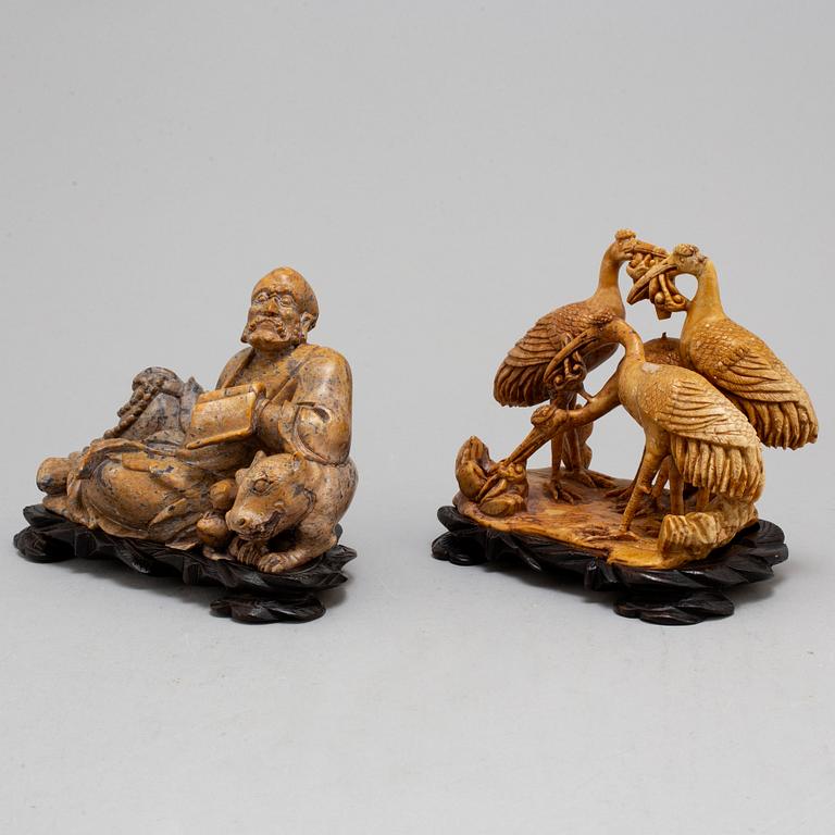 Two Chinese sculptures, one soapstone, 20th century.