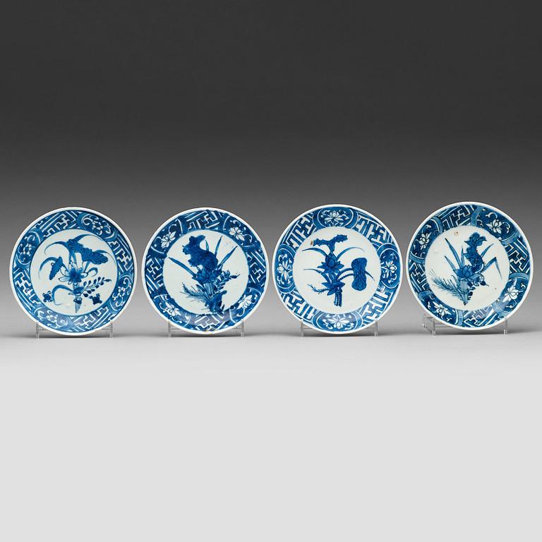 A group of four blue and white dishes, Ming dynasty, 17th Century.