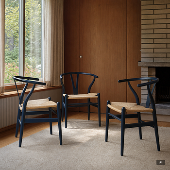 Hans J. Wegner, stolar, 3 st, "Y-stolen", Carl Hansen & Son, Odense, Danmark.