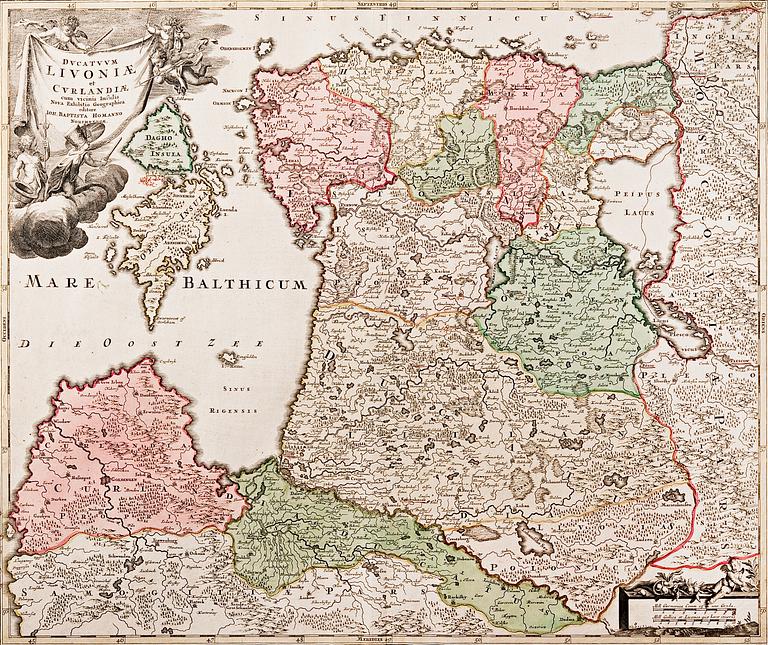 KARTTA, Livoniae et Cvrlandiae, Johan Baptist Homann, noin 1720.