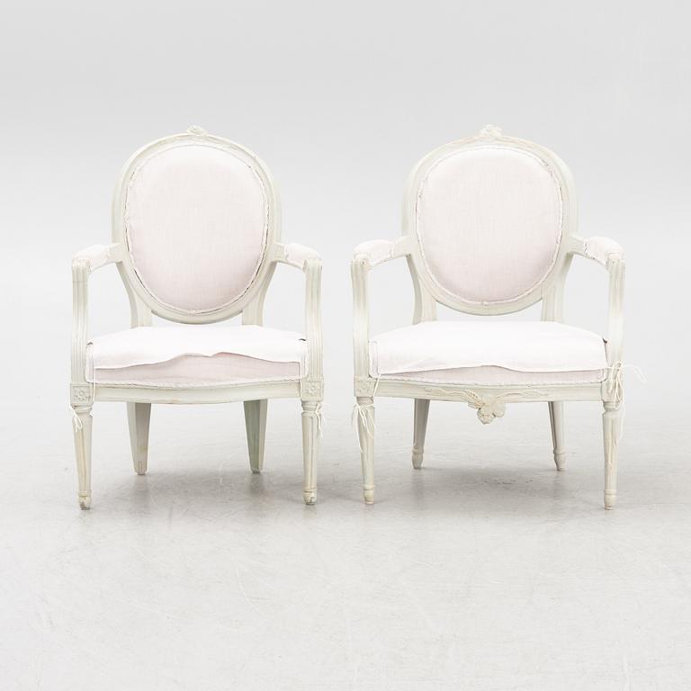 Two similar late Gustavian chairs, presumably Lindome, Sweden, around 1800.
