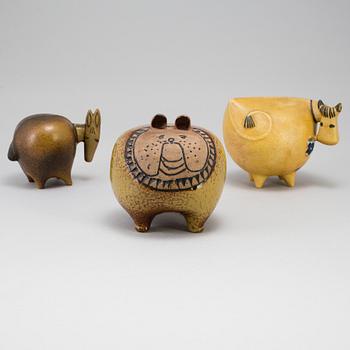 A set of three "Stora Zoo" stoneware figurines by Lisa Larson for Gustavsberg.