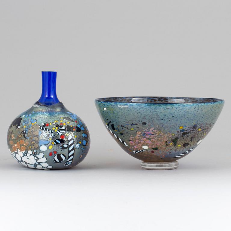 BERTIL VALLIEN, a vase and bowl, Kosta Boda Atelier. Signed.