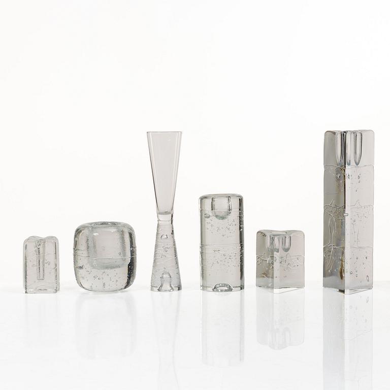 Timo Sarpaneva, Ljusstakar, 5 st, samt champagneglas, "Arkipelago", Iittala.