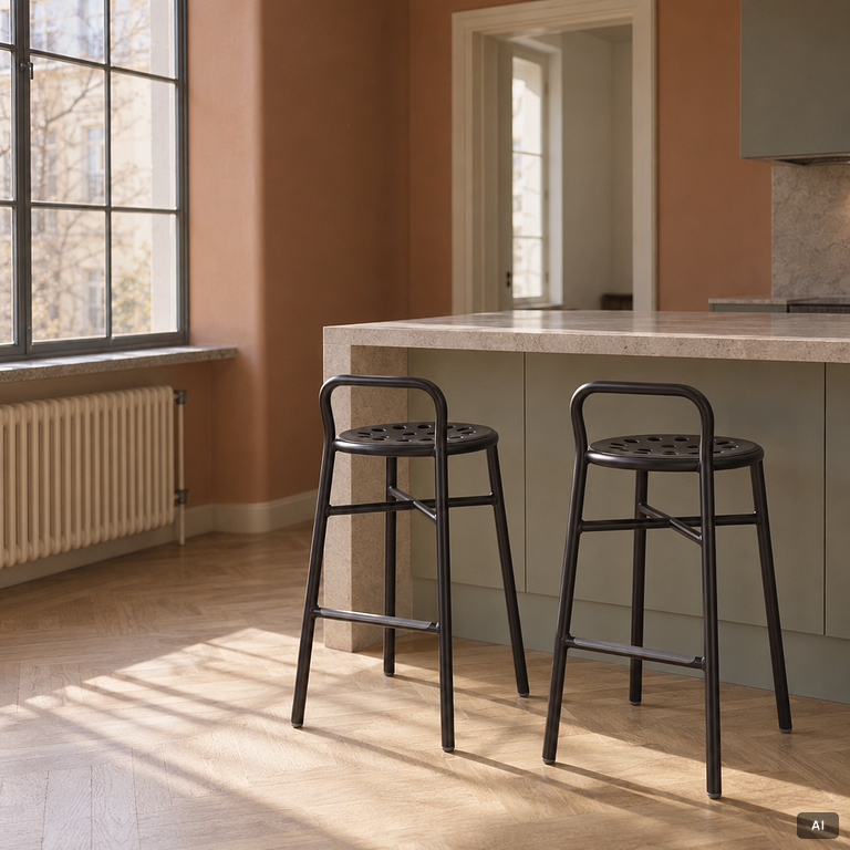 Jasper Morrison, Bar stools, a pair, “Pipe”, Magis, Italy, contemporary.