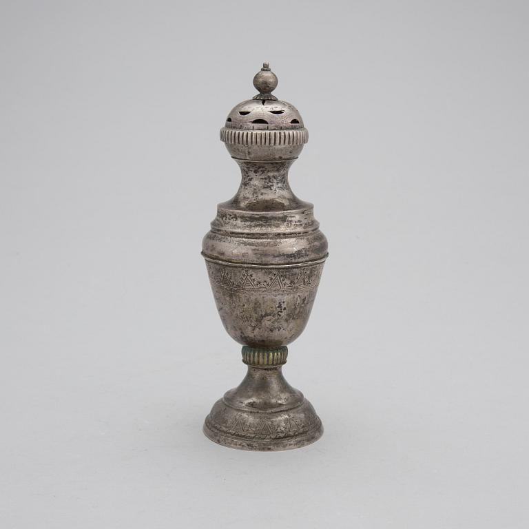 SOCKERRUSKA, silver, ostämplad, troligen 1800-tal. Vikt 209 gr.
