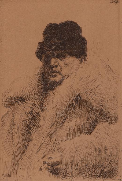 Anders Zorn, "Självporträtt i vargskinnspäls".
