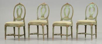 Four matched (2+2) Gustavian late 18th century chairs.