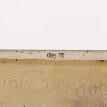 Seven silver boxes and cigarette cases, including with mark of Carl Fredrik Hultbom, Stockholm 1841.