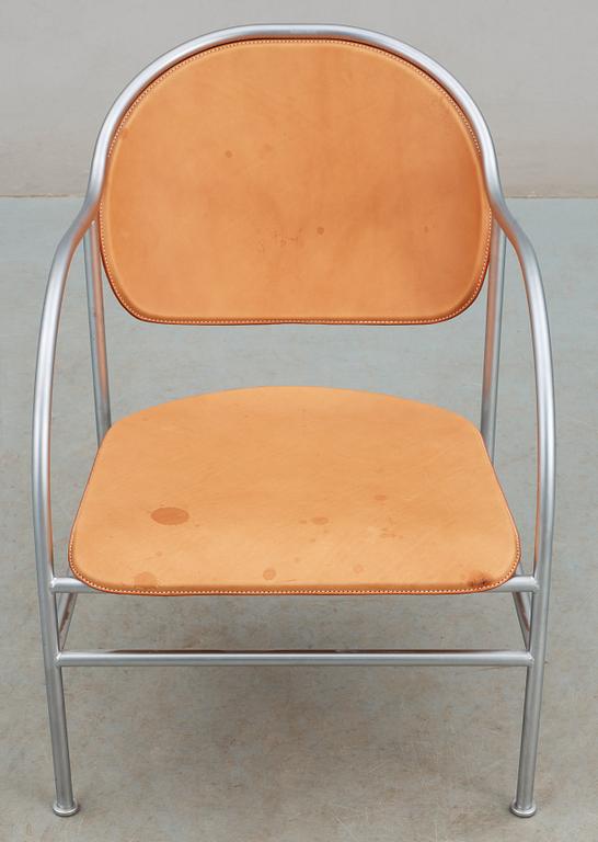 A Mats Theselius 'Sven' steel and light brown leather armchair, Källemo, Sweden.