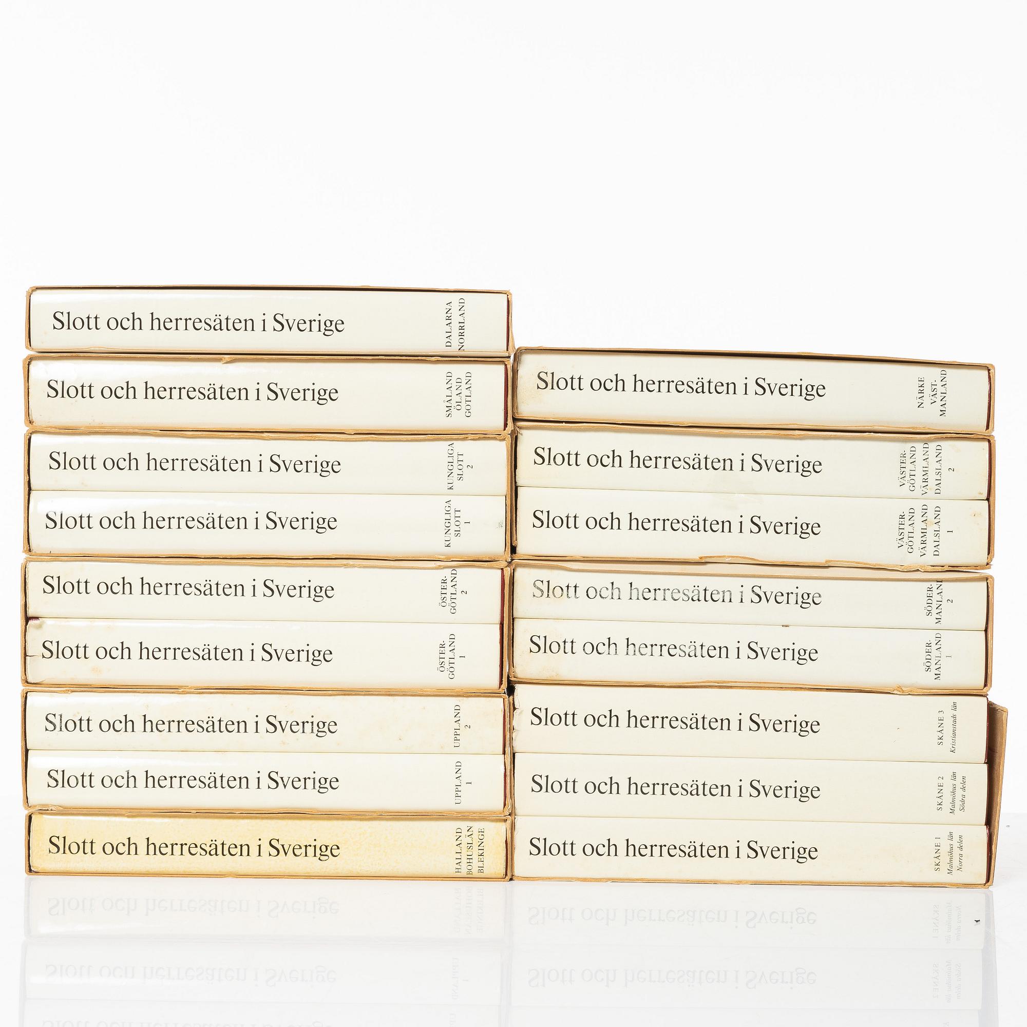 Books, 'Svenska slott och herresäten', 18 volumes, Allhems Förlag, Malmö, 1966-1971.