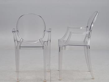 KARMSTOLAR, 4 st, "Louis Ghost", Philippe Starck för Kartell, märkta.