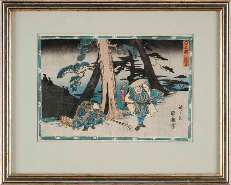 HIROSHIGE, efter samt HOKUSAI, efter, träsnitt, 1800-tal.