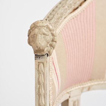 A pair of late Gustavian open.back armchairs, Stockholm, late 18th century.