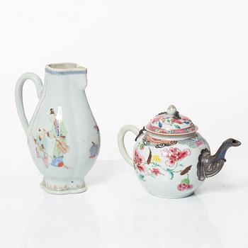 A famille rose tea pot and a ewer, Qing dynasty, Qianlong (1736-95).