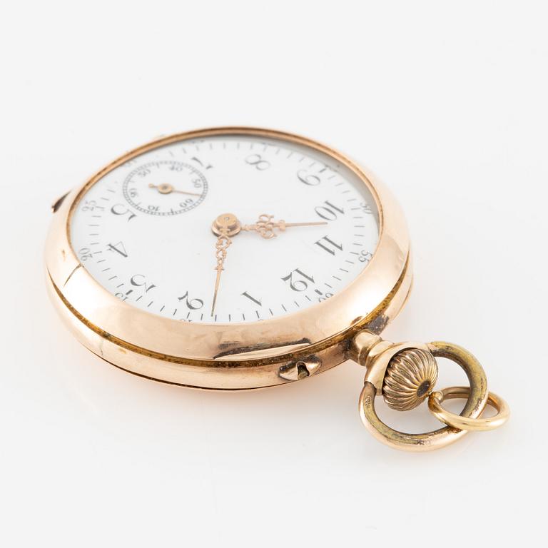 Pocket watch, 14K gold with chain, 32 mm.
