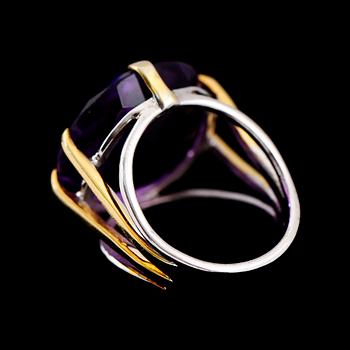 RING, delvis förgyllt sliver med ametist, ca 9.00 ct.