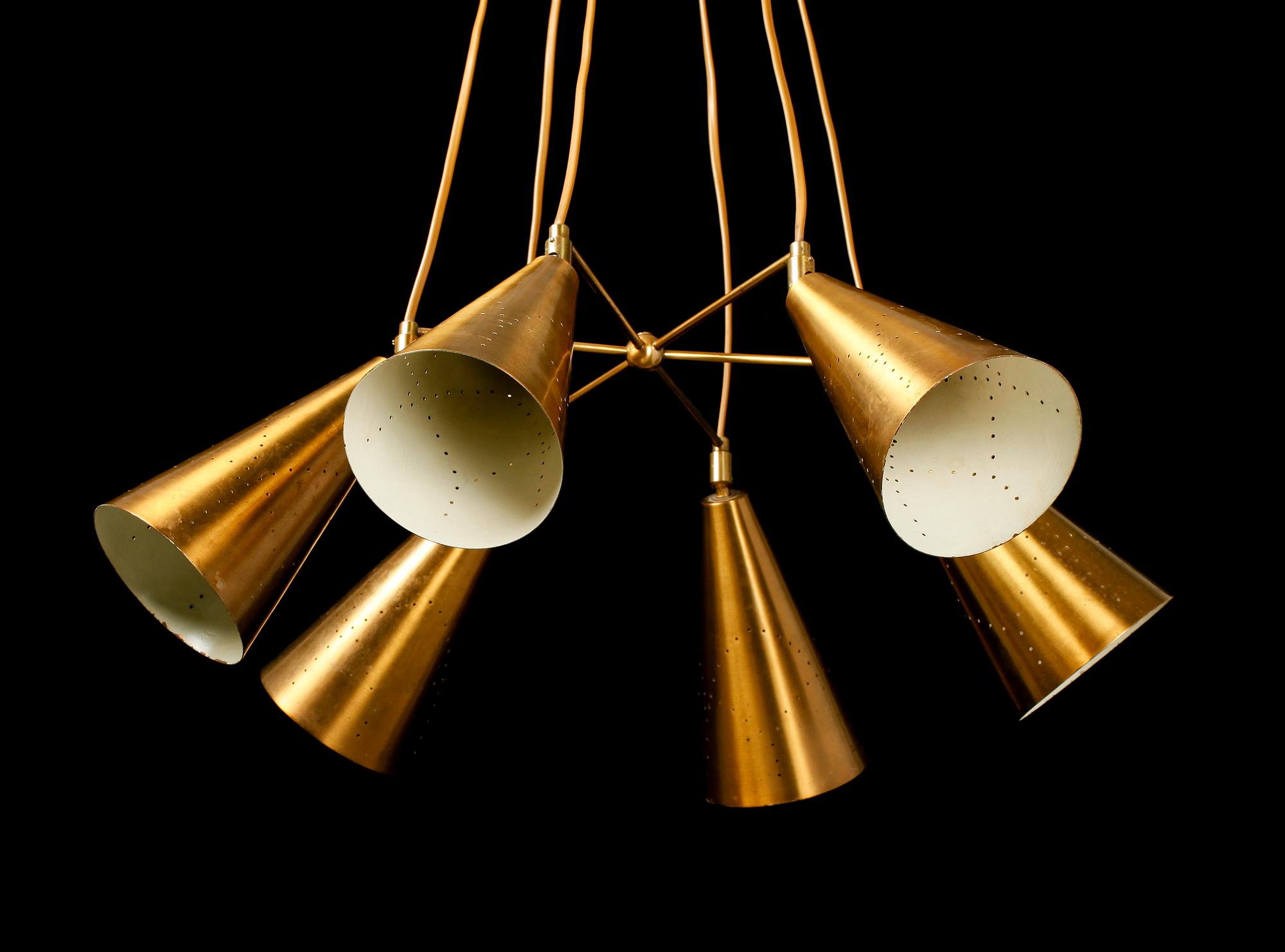 TAKLAMPA, mässing, 1940-/1950-tal.
