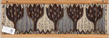 VÄVNAD, "Blå Crocus". Gobelängvariant. 92 x 32 cm. Signerad AMF.