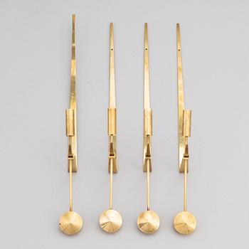 Pierre Forssell, a set of four 'Pendeln' brass wall sconces, Skultuna.