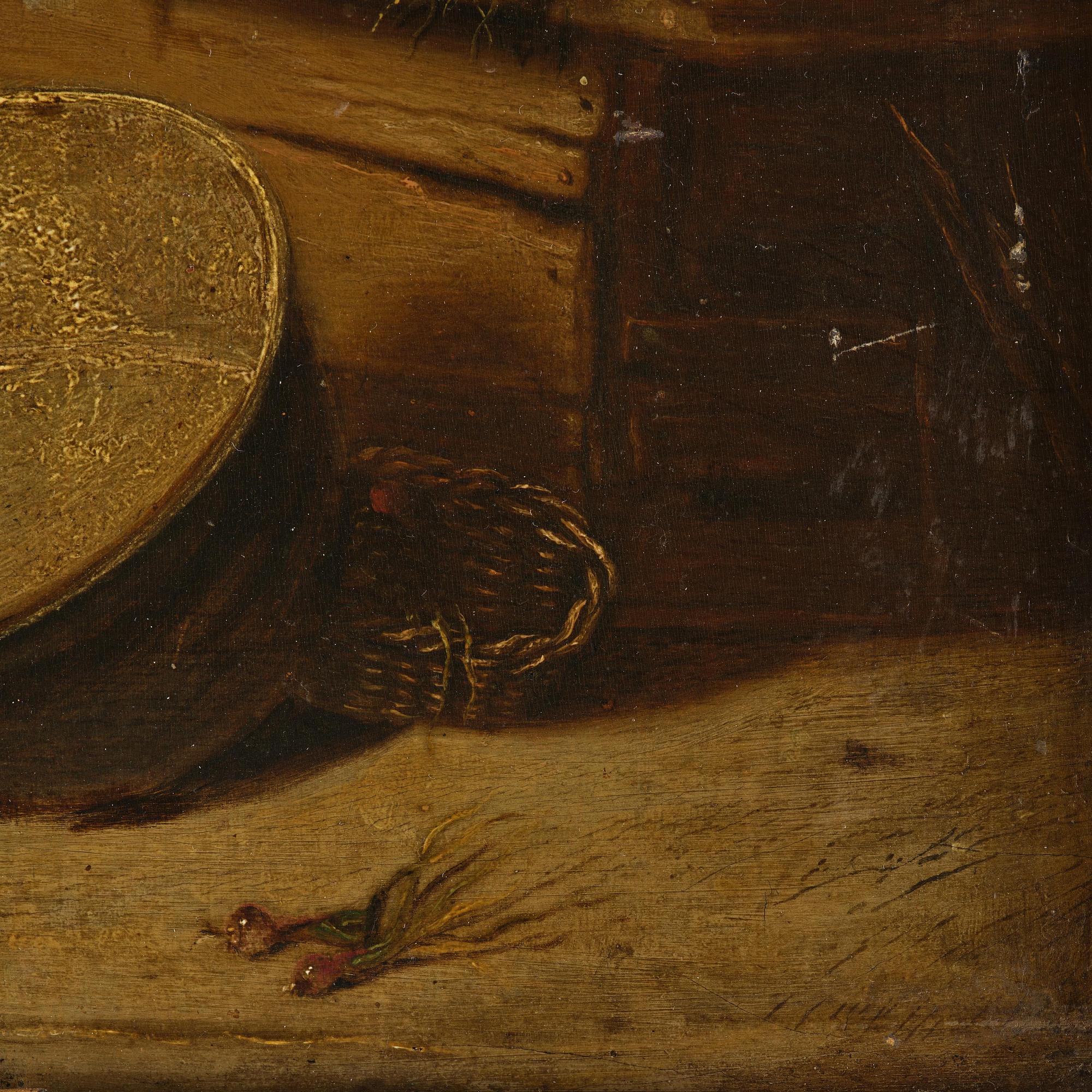 Willem Kalf, hans krets, Stilleben med köksattiraljer.