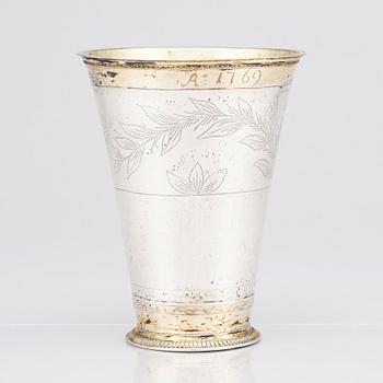 A Swedish mid- 18th Century parcel-gilt silver beaker, probably Conrad Gadd, Kristianstad 1749.