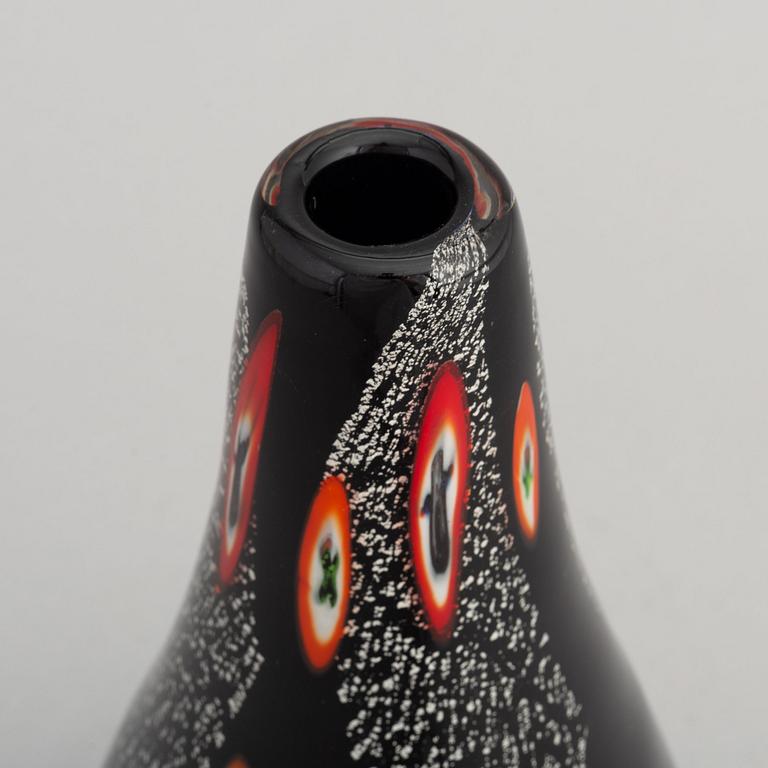 A black pear-shaped glass vase, possibly designed by Alfredo Barbini, Murano, Italy.