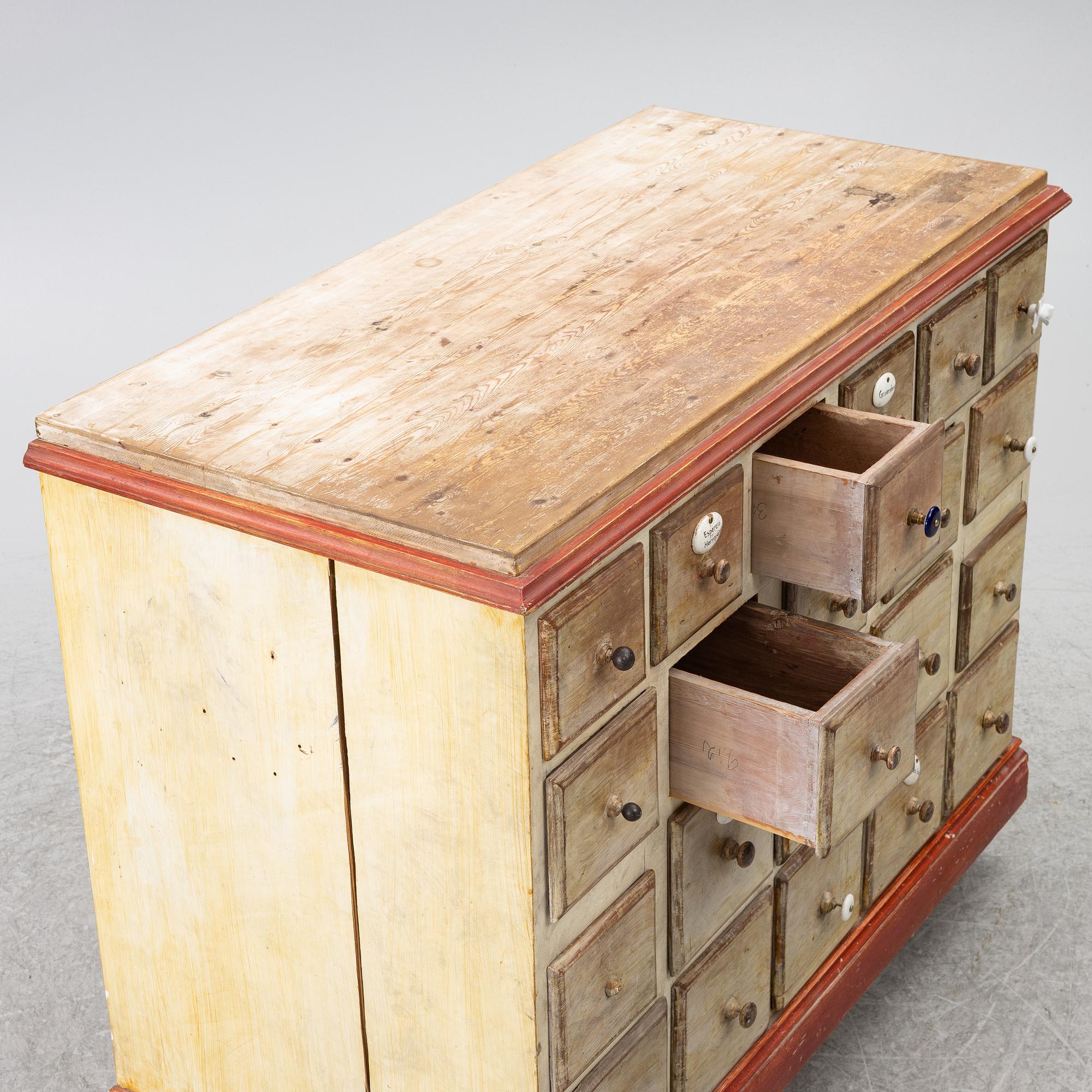 A painted spice-cabinet, first part 19th century.