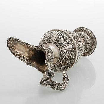 A sterling silver wine ewer, maker's mark of George Fox, London 1872.
