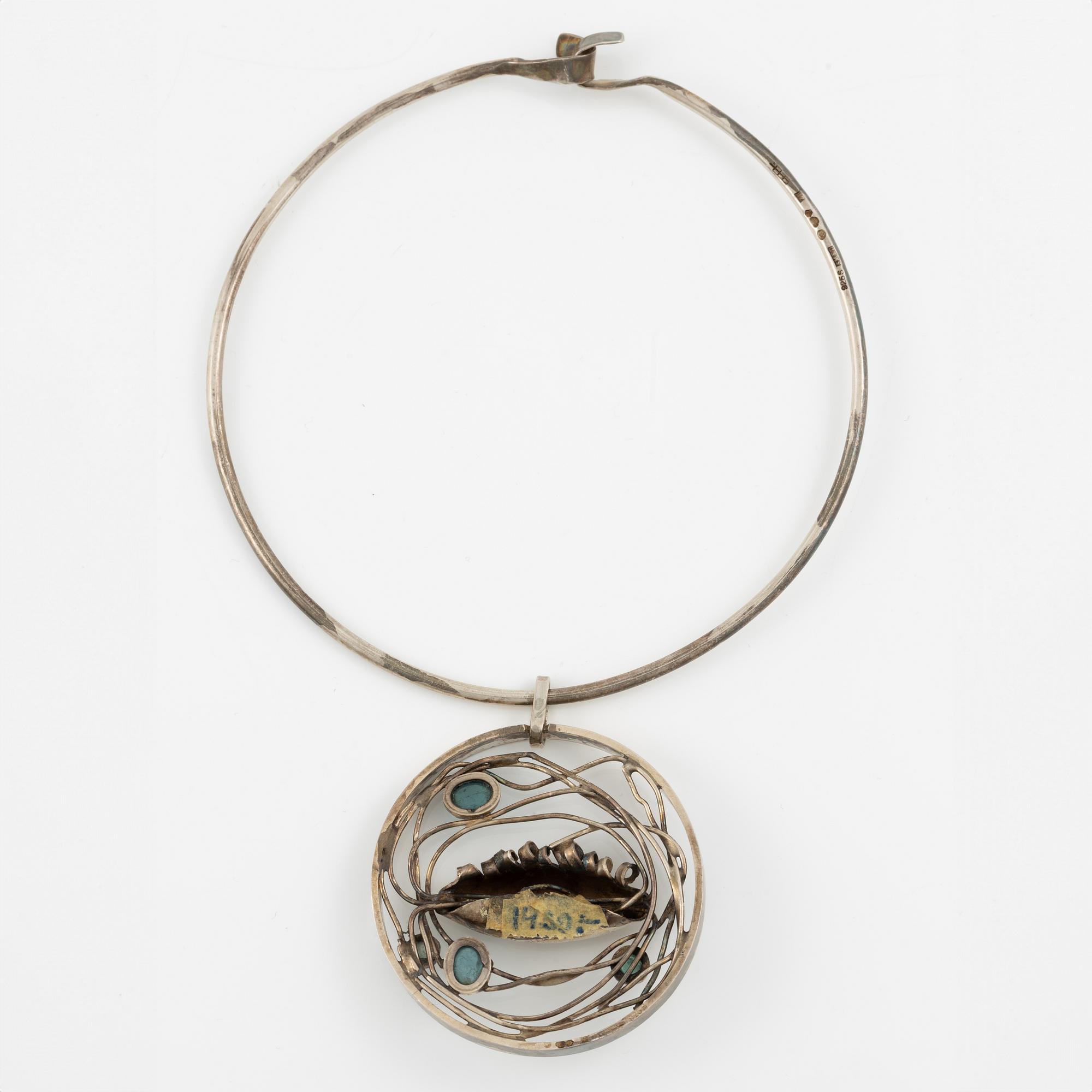 Lars Arby, pendant with neck ring, sterling silver with tourmalines, Gothenburg 1970 and 1974.