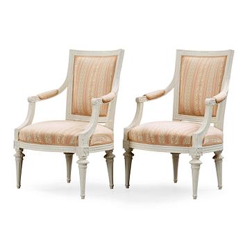 535. A pair of Gustavian late 18th century armchairs.