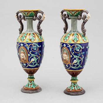 A pairof majolica decorative vases, Gustavsberg, late 19th century.