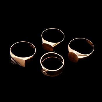 RINGAR, 4 st, 18 k guld. Vikt ca 10 gram.