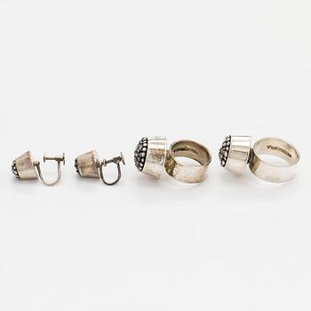 Rings and earrings, silver, Tillander, 1950 / 60s.