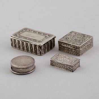 MINIATYRDOSOR, 4 st, silver, 1900-talets första hälft.