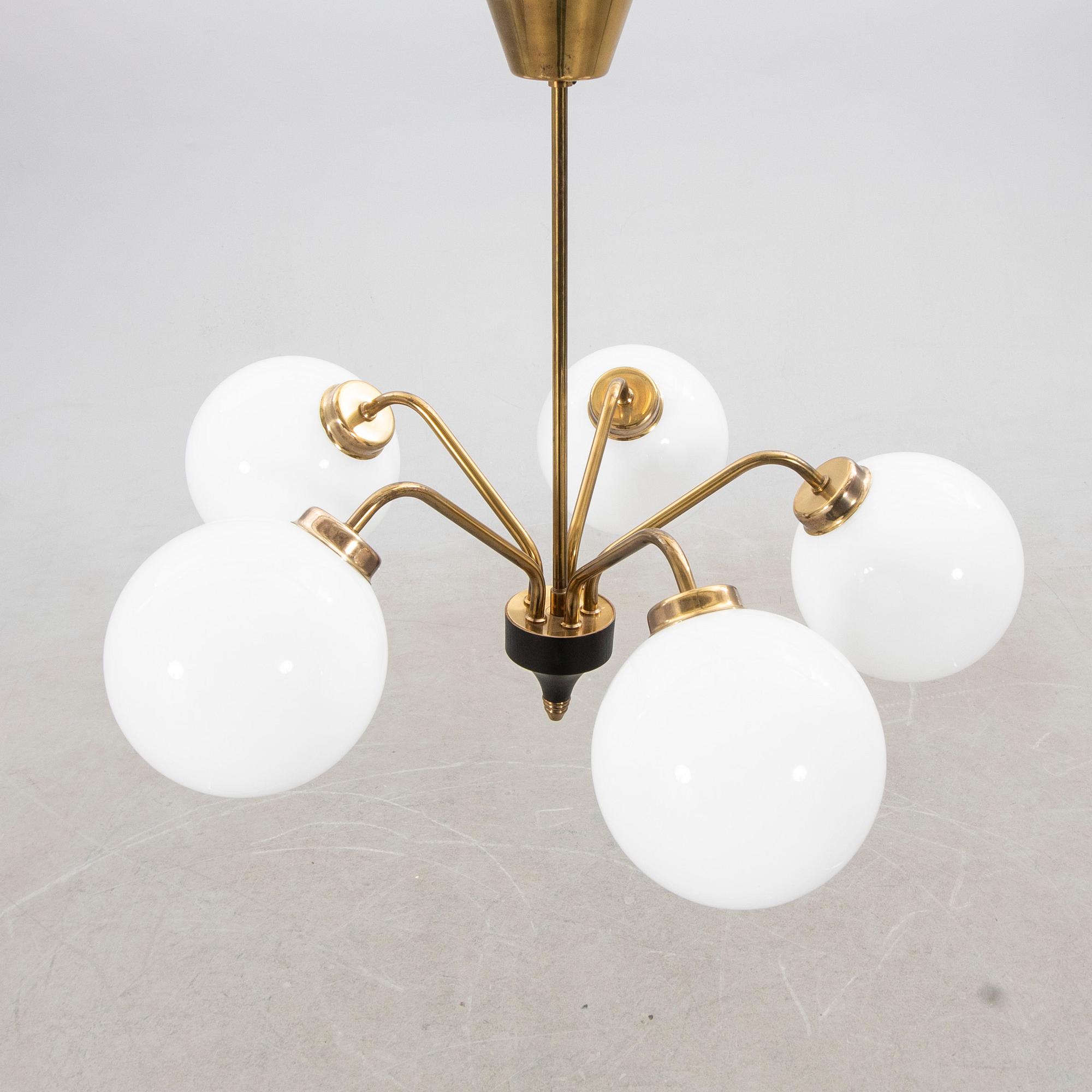 Ceiling lamp, 5-armed, mid-20th century.