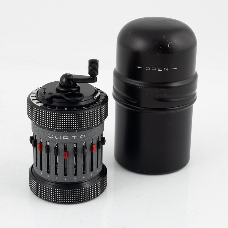 A mechanical calculator, Curta type II, Contina Ltd, after 1954.