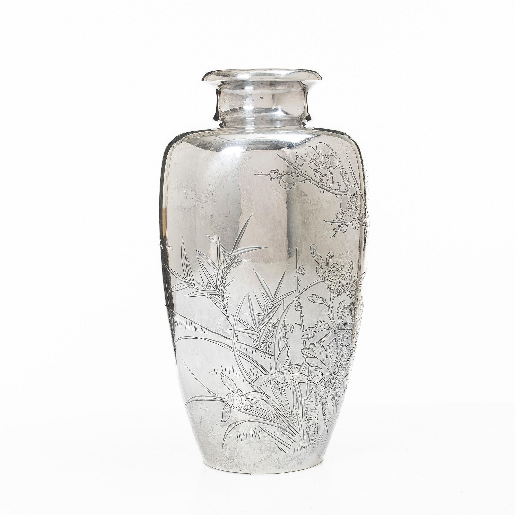 A silver vase, Japan, Meiji (1862-1912) or Tiasho (1912-1926).