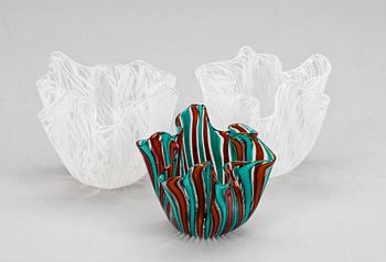 NÄSDUKSSKÅLAR, 3 st, Venini, Murano, Italien. 1900-talets andra hälft.